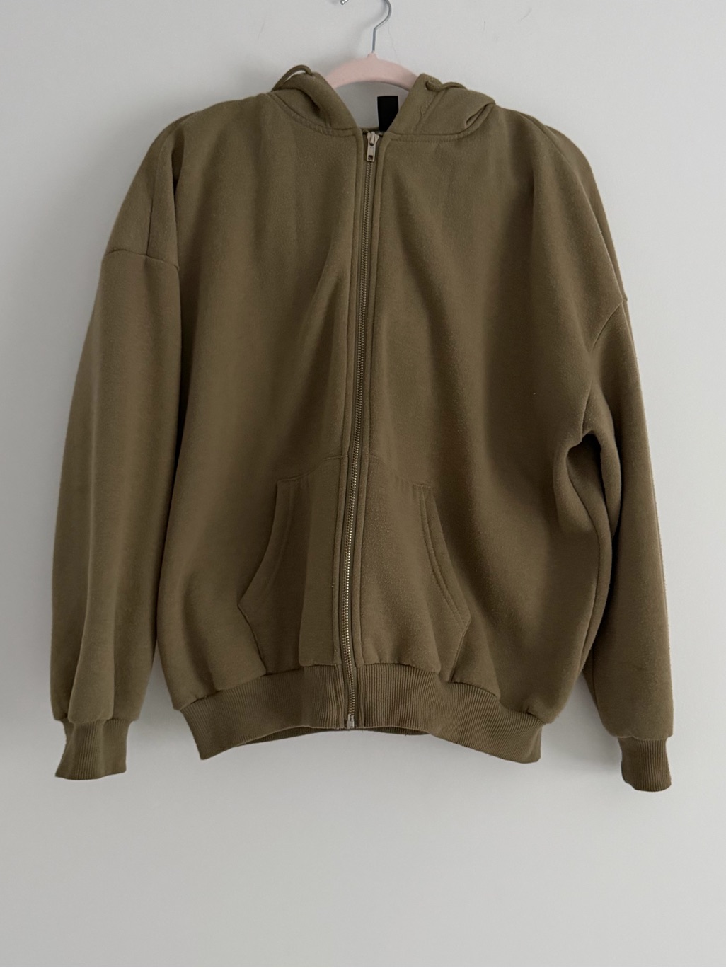 Olive Green Zip-Up Hoodie With Hood